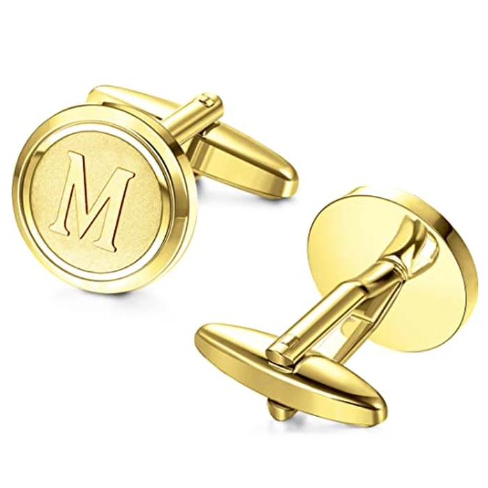 LOYALLOOK Initial Gold Cufflinks for Men Gold Cuff Links Personalized Copper CuffLinks Letter Cufflinks Gift for Groom Husband Father Initial M by LOYALLOOK - Image 6