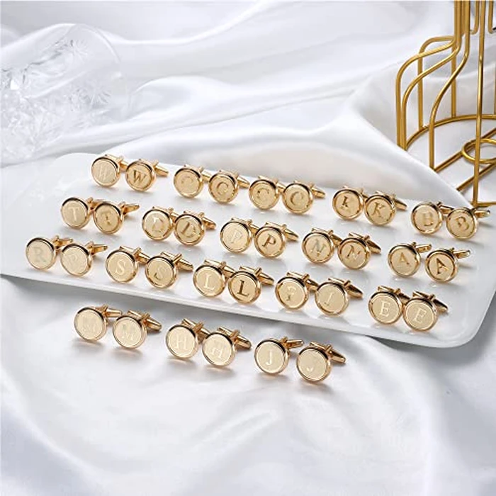 LOYALLOOK Initial Gold Cufflinks for Men Gold Cuff Links Personalized Copper CuffLinks Letter Cufflinks Gift for Groom Husband Father Initial M by LOYALLOOK - Image 8