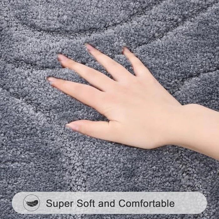 HEBE Bathroom Rugs Sets 5 Piece, Soft Absorbent Microfiber Bath Mat for Bathroom, Non Slip Washable Bath Rug Set with Toilet Cover, Bath Runner and U-Shaped Contour Toilet Rug, Grey by HEBE RUGS - Image 3