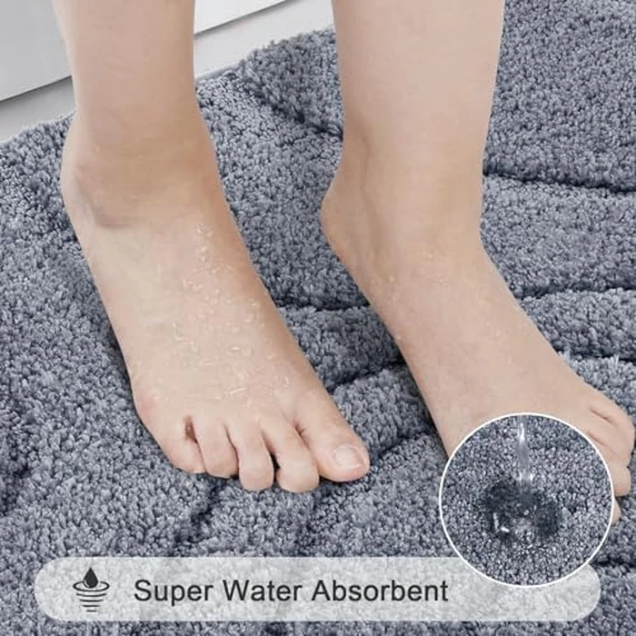 HEBE Bathroom Rugs Sets 5 Piece, Soft Absorbent Microfiber Bath Mat for Bathroom, Non Slip Washable Bath Rug Set with Toilet Cover, Bath Runner and U-Shaped Contour Toilet Rug, Grey by HEBE RUGS - Image 5