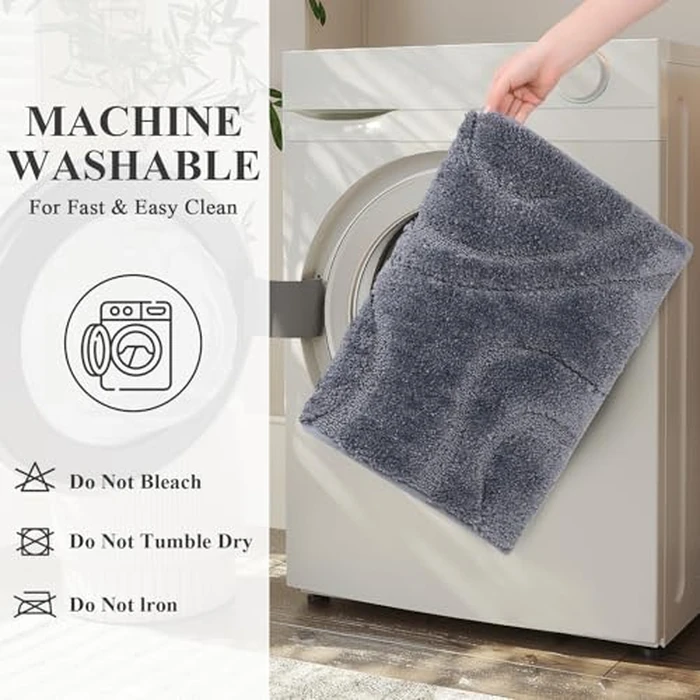 HEBE Bathroom Rugs Sets 5 Piece, Soft Absorbent Microfiber Bath Mat for Bathroom, Non Slip Washable Bath Rug Set with Toilet Cover, Bath Runner and U-Shaped Contour Toilet Rug, Grey by HEBE RUGS - Image 6