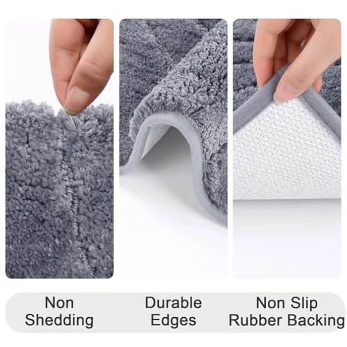 HEBE Bathroom Rugs Sets 5 Piece, Soft Absorbent Microfiber Bath Mat for Bathroom, Non Slip Washable Bath Rug Set with Toilet Cover, Bath Runner and U-Shaped Contour Toilet Rug, Grey by HEBE RUGS - Image 7