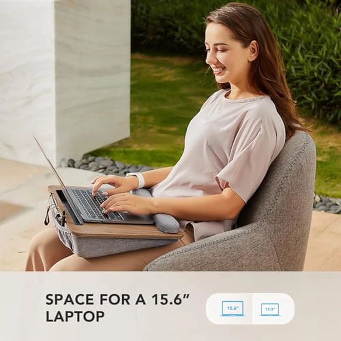 HUANUO Laptop Lap Desk - Portable Lap Desk with Pillow Cushion, Fits up to 15.6 inch Laptop, with Anti-Slip Strip & Storage Function for Home Office Students Use as Computer Laptop Stand, Book Tablet by HUANUO - Image 2