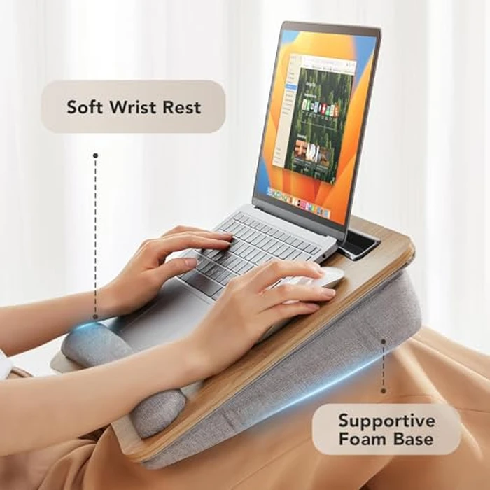 HUANUO Laptop Lap Desk - Portable Lap Desk with Pillow Cushion, Fits up to 15.6 inch Laptop, with Anti-Slip Strip & Storage Function for Home Office Students Use as Computer Laptop Stand, Book Tablet by HUANUO - Image 3