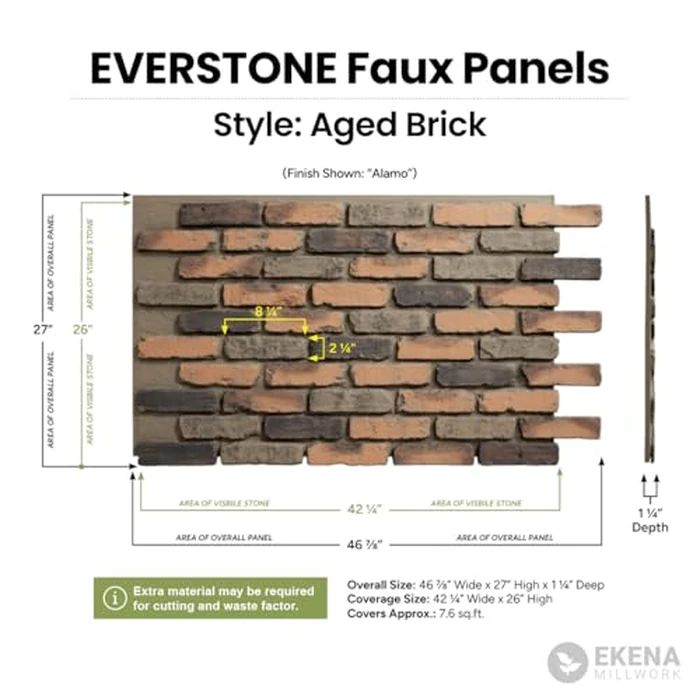 EverStone Aged Brick Faux Brick Panel, 46 7/8"W x 27"H x 1 1/4"D, Smokey Rose Color by Ekena Millwork - Image 2
