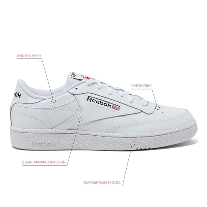 Reebok Club C 85 Mens Tennis Shoes, Casual Fashion White Sneakers for Men, Footwear White/Footwear White/Core Black, 10.5 by Reebok - Image 3