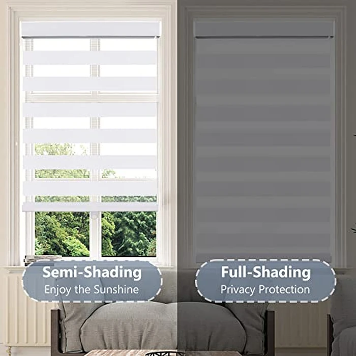 KELIXU Zebra Blinds for Windows Cordless Roller Shades with Valance Cover, Dual Layer Sheer Day and Night Blinds, Horizontal Blind for Light Filtering, 55" W X 72" H (140W X 183H cm), White by KELIXU - Image 3