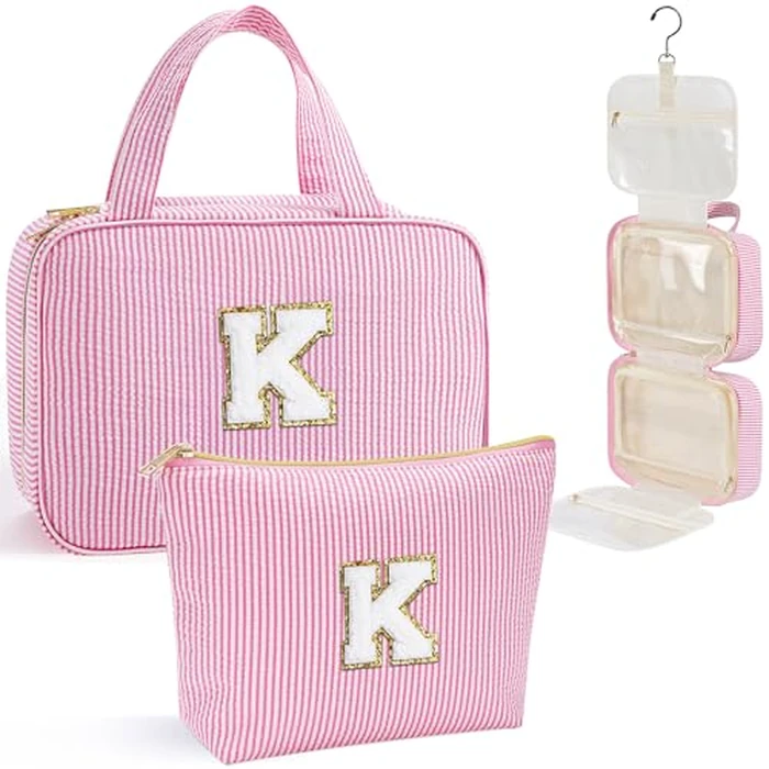YOOLIFE Gifts for Women Teen Girls Kids, Initial Hanging Toiletry Bag for Women, Travel Toiletry Bag, Birthday Gifts for Mom Daughter Sister Friends, Letter K, Pink by YOOLIFE - Image 1