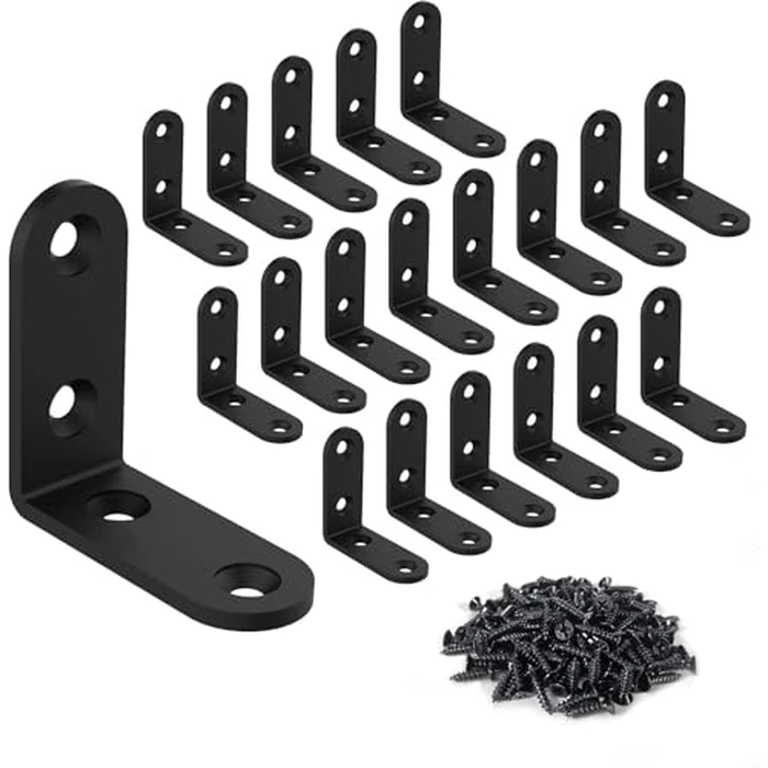 20 Pcs L Corner Brackets 2x2 Inch Black Heavy Duty L Bracket for Joint Right Angle Shelf Support Corner Braces for Shelves, Wood Furniture, Cabinet with Screws (20 Pack) by Homydom - Used - Very Good condition - US$17.68