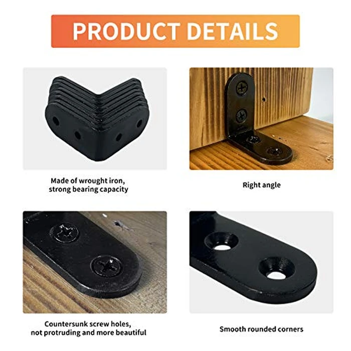 20 Pcs L Corner Brackets 2x2 Inch Black Heavy Duty L Bracket for Joint Right Angle Shelf Support Corner Braces for Shelves, Wood Furniture, Cabinet with Screws (20 Pack) by Homydom - Image 4