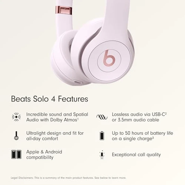 Beats Solo 4 - Wireless On-Ear Bluetooth Headphones, Up to 50-Hour Battery Life, Ultra-Lightweight Comfort, Powerful and Balanced Sound, Apple & Android Compatible - Cloud Pink by Beats - Image 2