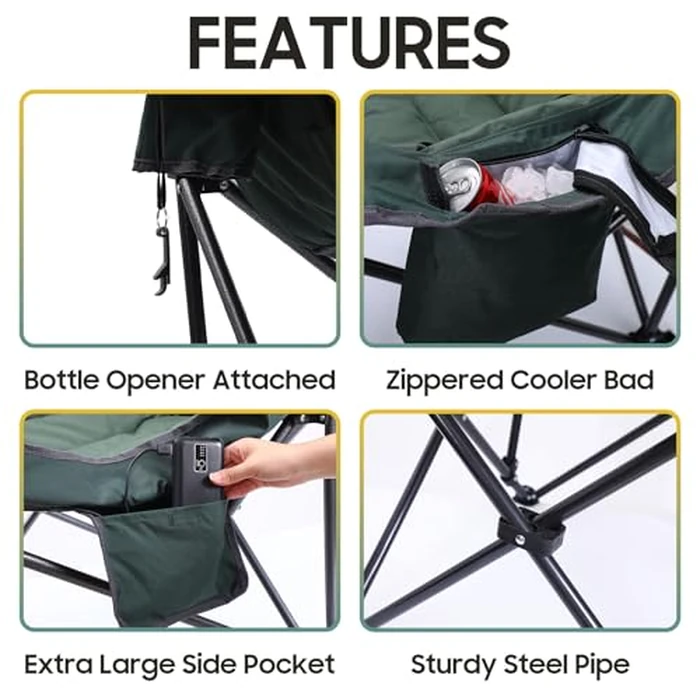 Nice C Heated Camping Chairs with Battery, Outdoor Heated Sports Chair, Oversized XL Padded Camping Chair, Wide&Thick, Heavy Duty 400lb, Carry Bag, Cup Holder & Cooler (One Green) by Nice C - Image 5