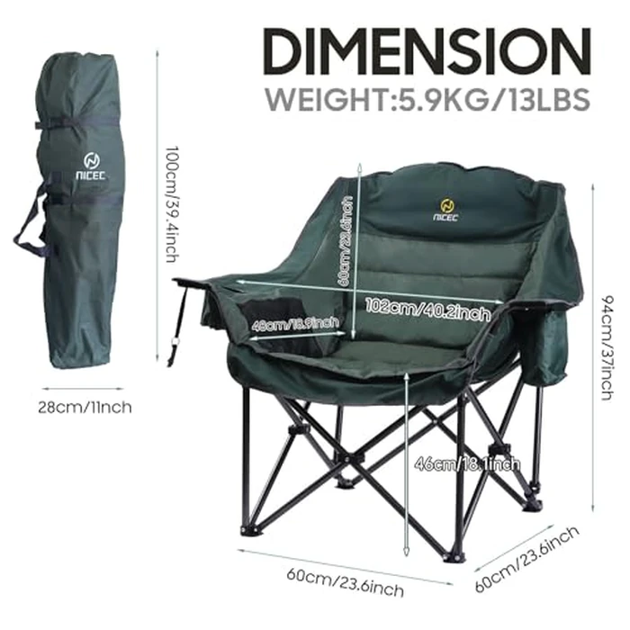 Nice C Heated Camping Chairs with Battery, Outdoor Heated Sports Chair, Oversized XL Padded Camping Chair, Wide&Thick, Heavy Duty 400lb, Carry Bag, Cup Holder & Cooler (One Green) by Nice C - Image 7