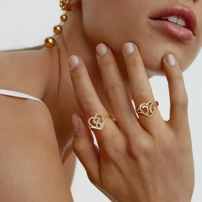 KELORIS PATH Initial Letter Rings for Women, 14K Gold Plated Dainty Heart Adjustable Ring, Vintage Non Tarnish Name Jewelry Gift for Her(Letter M) by KELORIS PATH - Image 2