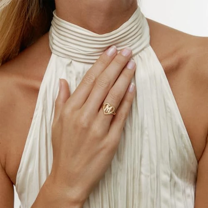 KELORIS PATH Initial Letter Rings for Women, 14K Gold Plated Dainty Heart Adjustable Ring, Vintage Non Tarnish Name Jewelry Gift for Her(Letter M) by KELORIS PATH - Image 4
