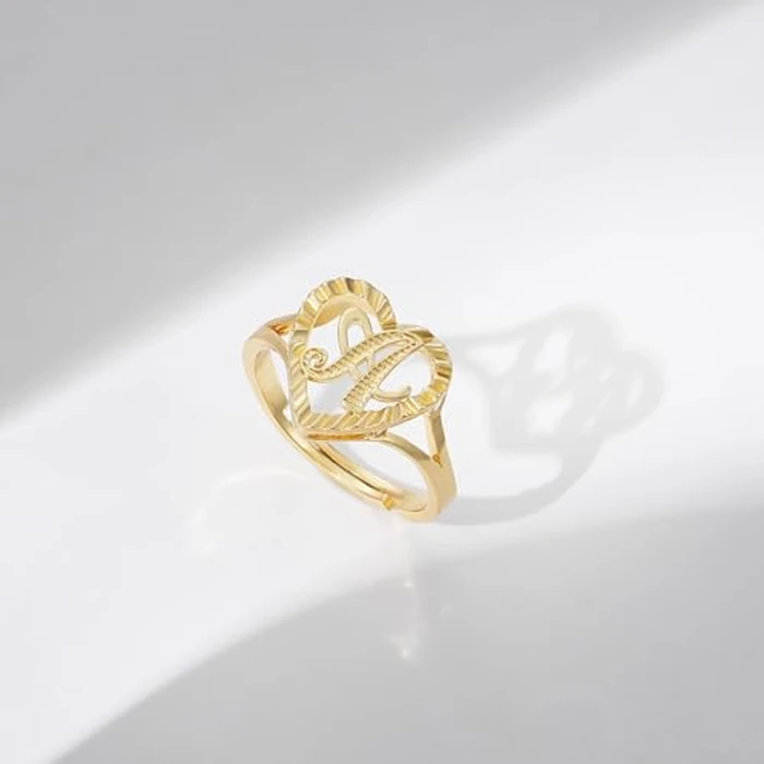 KELORIS PATH Initial Letter Rings for Women, 14K Gold Plated Dainty Heart Adjustable Ring, Vintage Non Tarnish Name Jewelry Gift for Her(Letter M) by KELORIS PATH - Image 5