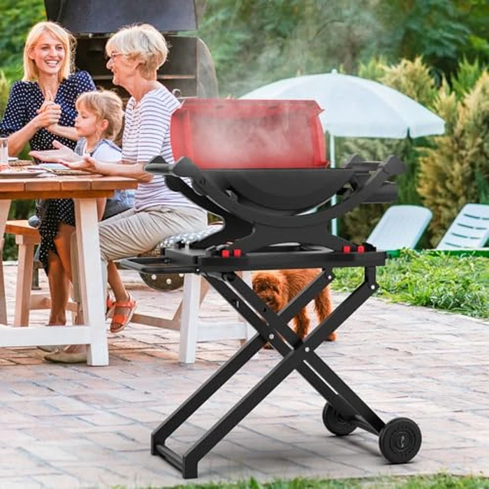 Grill Stand for Weber Q Grill Cart, BBQ Portable Grill Table for Weber Q1200 Q1000 Q2000 Q1400, Heavy-duty Trolley Collapsible Dining Table for Outdoor Camping BBQ Cooking Tailgating, Black, 2 Wheels by BBQ Future - Image 2