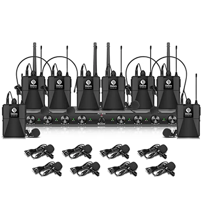 D Debra Audio AU800 Pro UHF 8 Channel Wireless Microphone System with Cordless Handheld Lavalier Headset Mics, Metal Receiver, Ideal for Karaoke Church Party (8 Bodypack) by D Debra - Used - Acceptable condition - CA$154.07
