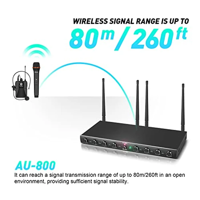 D Debra Audio AU800 Pro UHF 8 Channel Wireless Microphone System with Cordless Handheld Lavalier Headset Mics, Metal Receiver, Ideal for Karaoke Church Party (8 Bodypack) by D Debra - Image 3