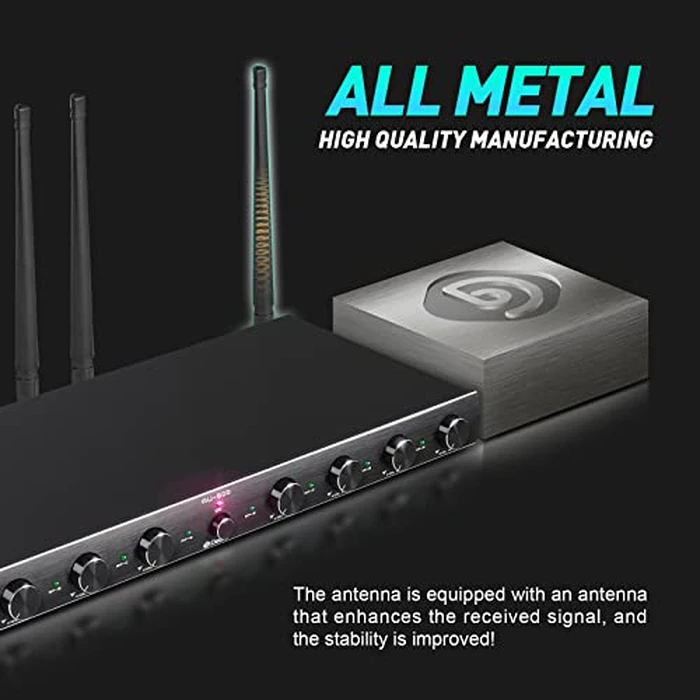 D Debra Audio AU800 Pro UHF 8 Channel Wireless Microphone System with Cordless Handheld Lavalier Headset Mics, Metal Receiver, Ideal for Karaoke Church Party (8 Bodypack) by D Debra - Image 4