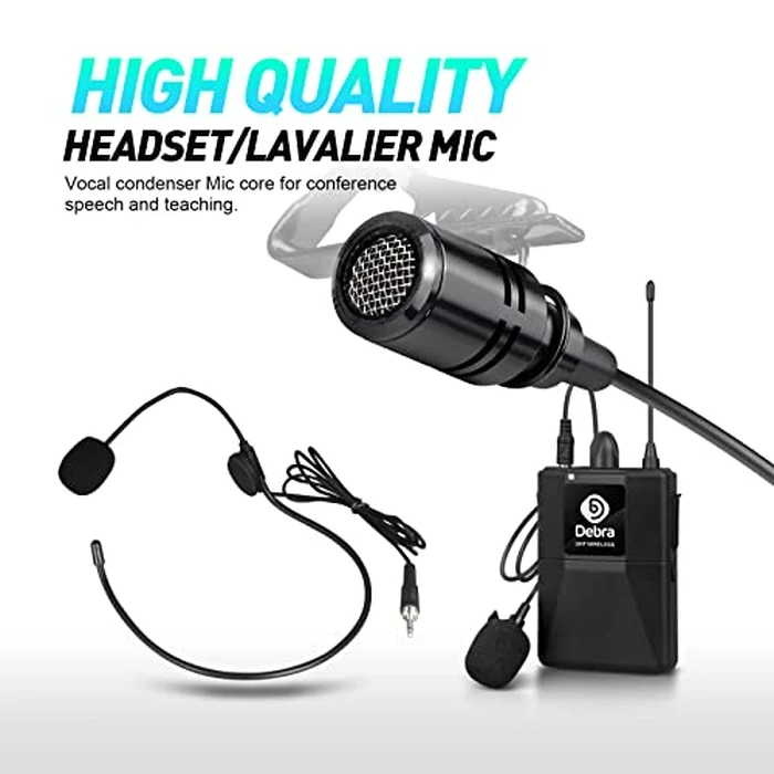D Debra Audio AU800 Pro UHF 8 Channel Wireless Microphone System with Cordless Handheld Lavalier Headset Mics, Metal Receiver, Ideal for Karaoke Church Party (8 Bodypack) by D Debra - Image 6