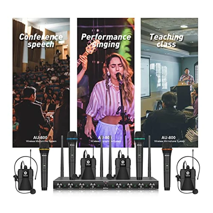 D Debra Audio AU800 Pro UHF 8 Channel Wireless Microphone System with Cordless Handheld Lavalier Headset Mics, Metal Receiver, Ideal for Karaoke Church Party (8 Bodypack) by D Debra - Image 8