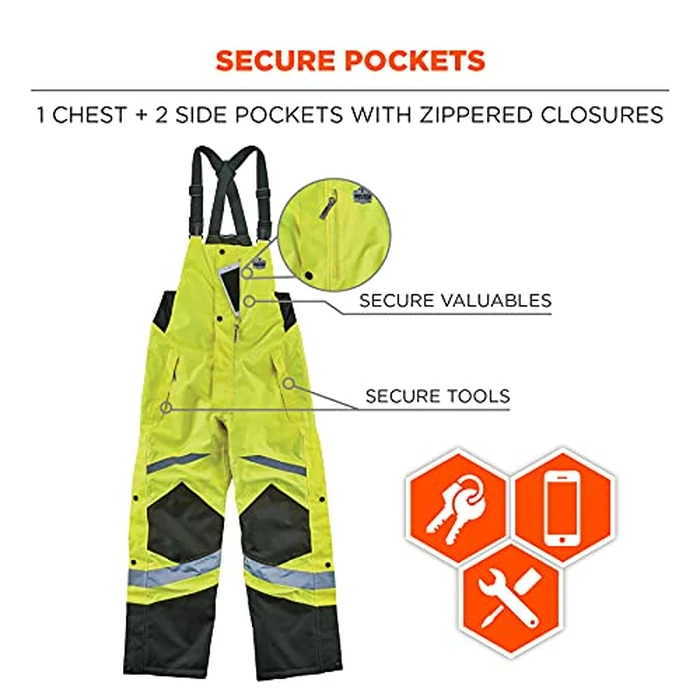 Insulated Thermal Bib Overalls, High Visibility, Weather-Resistant, 2XL, Ergodyne GloWear 8928, Lime by Ergodyne - Image 7