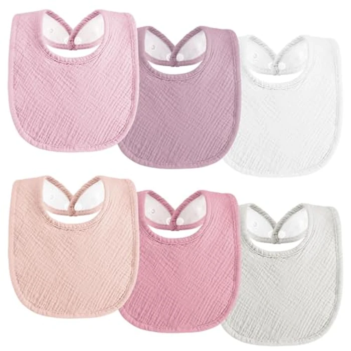 Kewlife gift Muslin Baby Bibs 6-Pack Baby Drool Bandana Bibs for Baby Girls Boys Infant Newborn Toddler Drooling and Teething (Macaron Pink) by Kewlife gift - Used - Like New condition - US$7.19