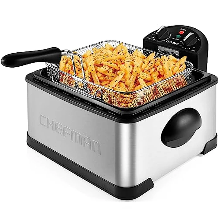 Chefman 4.3 Liter Deep Fryer with Basket for Home Use, XL Jumbo Size Fry Basket Strainer, Adjustable Temperature & Timer Fish Fryer, Chicken Fryer, French Fry Maker, Gifts for Cooks, Stainless Steel by Chefman - Image 1