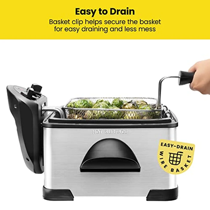 Chefman 4.3 Liter Deep Fryer with Basket for Home Use, XL Jumbo Size Fry Basket Strainer, Adjustable Temperature & Timer Fish Fryer, Chicken Fryer, French Fry Maker, Gifts for Cooks, Stainless Steel by Chefman - Image 5