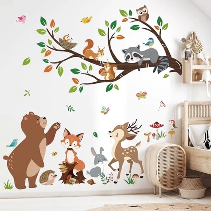 decalmile Woodland Animal Tree Branch Wall Decals Bear Fox Deer Forest Wall Stickers Kids Room Baby Nursery Bedroom Wall Decor by decalmile - Used - Like New condition - CA$15.38