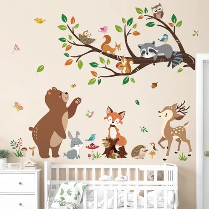 decalmile Woodland Animal Tree Branch Wall Decals Bear Fox Deer Forest Wall Stickers Kids Room Baby Nursery Bedroom Wall Decor by decalmile - Image 3