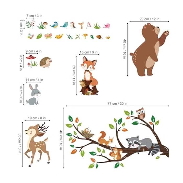 decalmile Woodland Animal Tree Branch Wall Decals Bear Fox Deer Forest Wall Stickers Kids Room Baby Nursery Bedroom Wall Decor by decalmile - Image 4