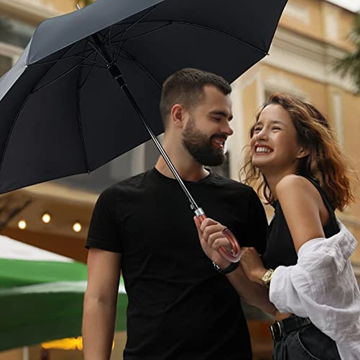 Silkfly 2 Pcs 2/4/6 Pcs 48" Auto Open Umbrella Large Wooden J Stick Handle Vintage Windproof Travel Wedding Fast Drying Umbrella (Black) by Silkfly - Image 6