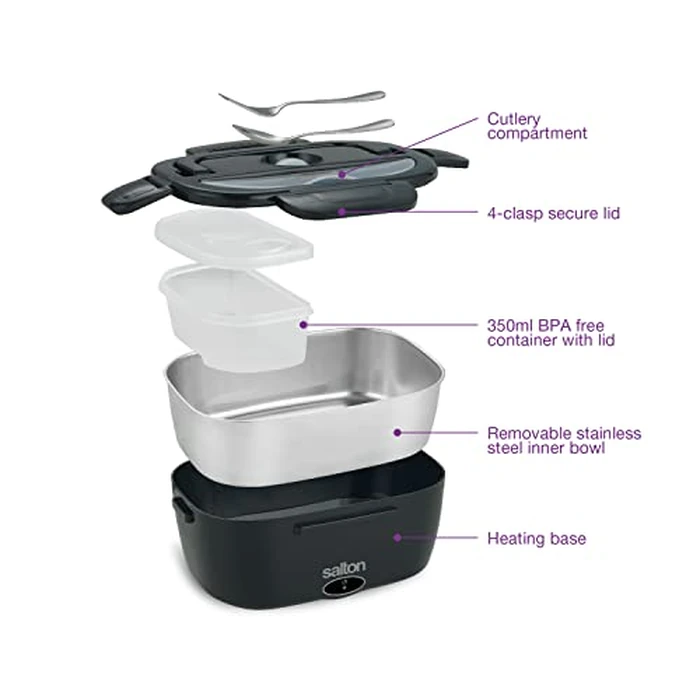 Salton Electric Lunchbox Food Warmer - Portable, Heated Lunch Box for Car & Home with Fork & Spoon, 1.5L by Salton - Image 6