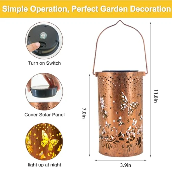 Butterfly Solar Lanterns Outdoor Hanging, Hollowed-Out Metal Waterproof LED Garden Decor Light for Patio Yard Pathway Lawn Front Porch, Christmas Thanksgiving Birthday Gifts for Women Mom Grandma by DIBIEECN - Image 6
