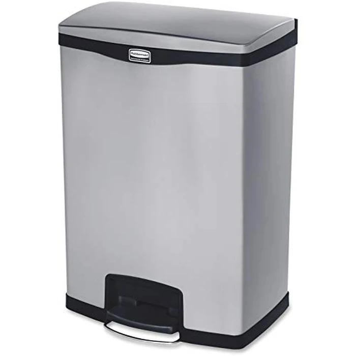 Rubbermaid Commercial Products Slim Jim Front Step-On Trash Can Stainless Steel 24 Gallon Black Indoor/Outdoor Waste Container for Office/Hospital/Mall/Kitchen by Rubbermaid Commercial Products - Used - Very Good condition - US$328.68