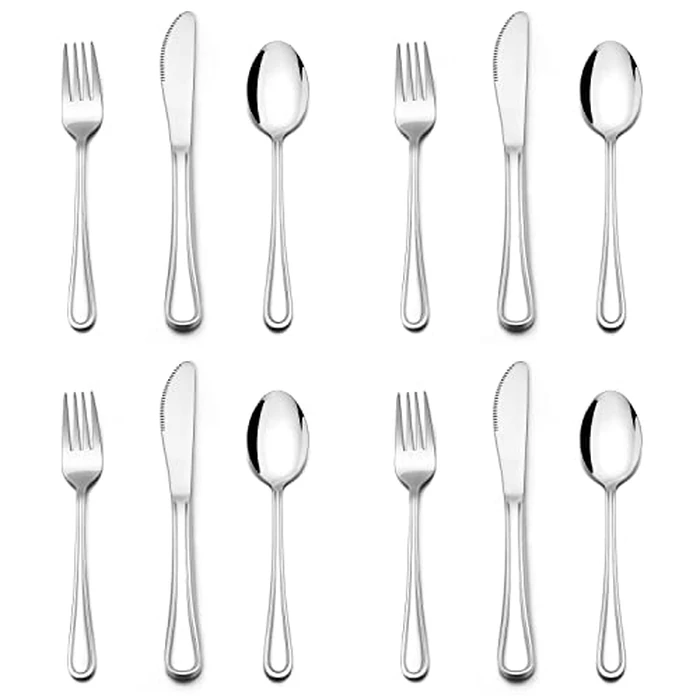 E-far 12-Piece Kids Silverware, Stainless Steel Toddler Kids Utensils Safe for Preschooler/Children, Includes 4 Forks 4 Spoons 4 Knife, Slimline Adult Look & Small Size, Rust Free & Dishwasher Safe by E-far - Used - Good condition