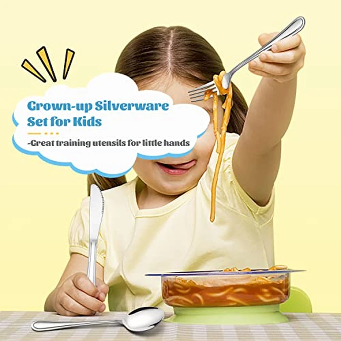 E-far 12-Piece Kids Silverware, Stainless Steel Toddler Kids Utensils Safe for Preschooler/Children, Includes 4 Forks 4 Spoons 4 Knife, Slimline Adult Look & Small Size, Rust Free & Dishwasher Safe by E-far - Image 2
