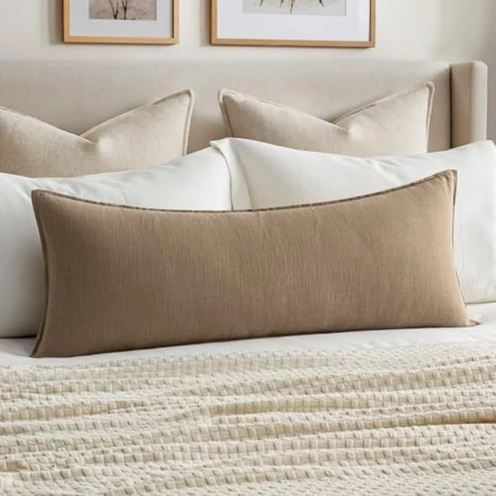 MIULEE Decorative Long Lumbar Throw Pillow Cover for Bed 14x36 Khaki Boho Farmhouse Neutral Couch Pillowcase Pack of 1 Accent Modern Sofa Cushion Livingroom Home Decor (Covers Only) by MIULEE - Used - Like New condition - US$23.74