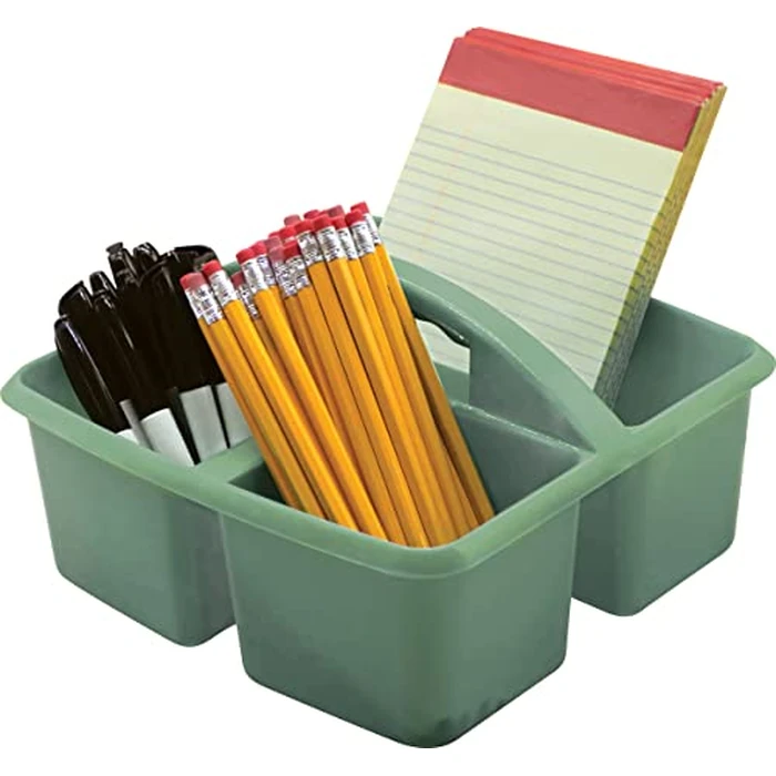 Teacher Created Resources Eucalyptus Green Portable Plastic Storage Caddy 6-Pack for Classrooms, Kids Room, and Office Organization, 3 Compartments by Teacher Created Resources - Image 1