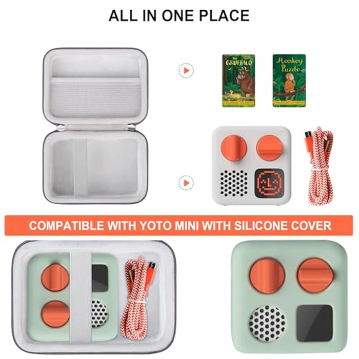Supmay Hard Travel Case for Yoto Mini (2024 Edition) Kids Screen-Free Bluetooth Audio Player, Storage Holder Protection Case with Zipper Mesh Pocket for Kids Audio Card, Charging Cable, Grey by Supmay - Image 2