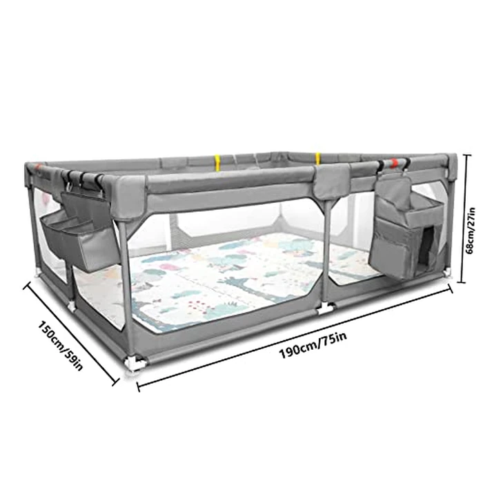 Baby Playpen with Mat 75"*59", Extra Large Playpen for Babies and Toddlers with Storage Bag, BPA-Free, Non-Toxic, Safe No Gaps Playards for Babies, Sturdy Safety Play Yard for Indoor Outdoor Fun, Grey by JINXIA - Image 2