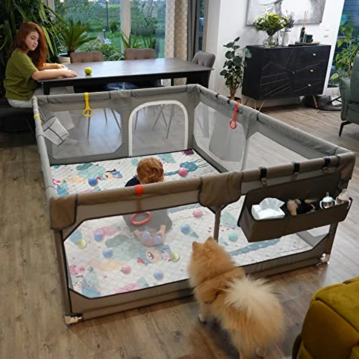 Baby Playpen with Mat 75"*59", Extra Large Playpen for Babies and Toddlers with Storage Bag, BPA-Free, Non-Toxic, Safe No Gaps Playards for Babies, Sturdy Safety Play Yard for Indoor Outdoor Fun, Grey by JINXIA - Image 3
