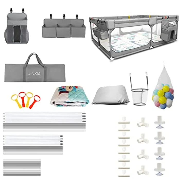 Baby Playpen with Mat 75"*59", Extra Large Playpen for Babies and Toddlers with Storage Bag, BPA-Free, Non-Toxic, Safe No Gaps Playards for Babies, Sturdy Safety Play Yard for Indoor Outdoor Fun, Grey by JINXIA - Image 4