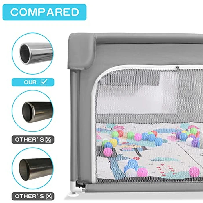 Baby Playpen with Mat 75"*59", Extra Large Playpen for Babies and Toddlers with Storage Bag, BPA-Free, Non-Toxic, Safe No Gaps Playards for Babies, Sturdy Safety Play Yard for Indoor Outdoor Fun, Grey by JINXIA - Image 7