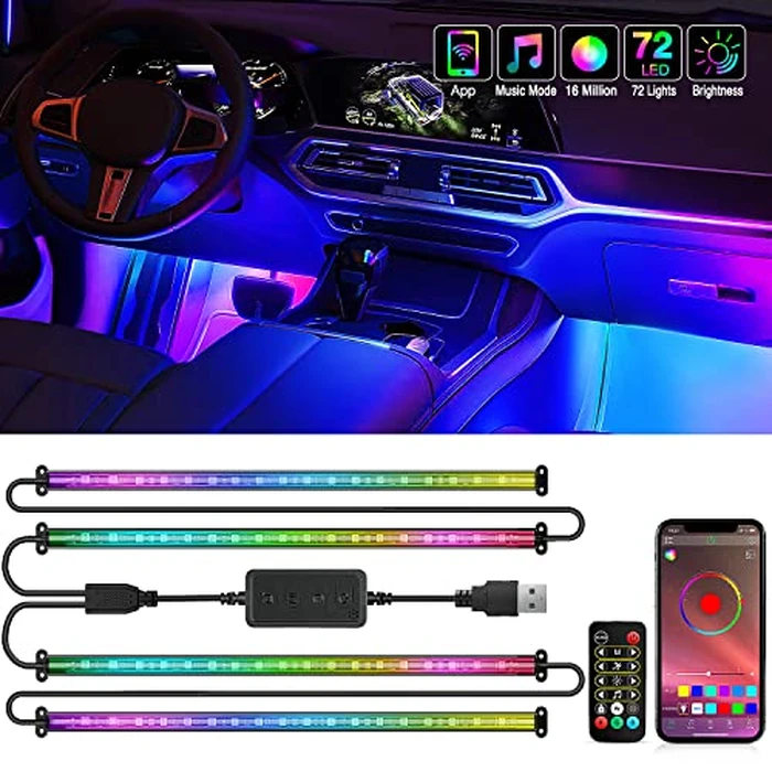 Nilight 72 LED USB Interior Strip Lights Dream Color RGB-IC 12V DC with App RF Remote Control Multicolor Footwell Under Dash Chasing Inside Light Kits 2 Lines Music Sync Mode for Cars Truck ATV UTV by Nilight - Used - Like New condition - US$24.18