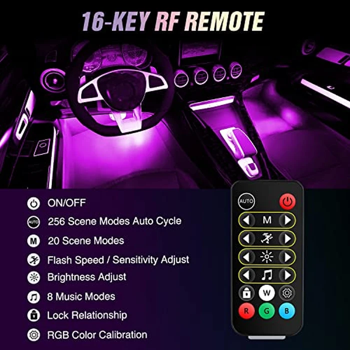 Nilight 72 LED USB Interior Strip Lights Dream Color RGB-IC 12V DC with App RF Remote Control Multicolor Footwell Under Dash Chasing Inside Light Kits 2 Lines Music Sync Mode for Cars Truck ATV UTV by Nilight - Image 5
