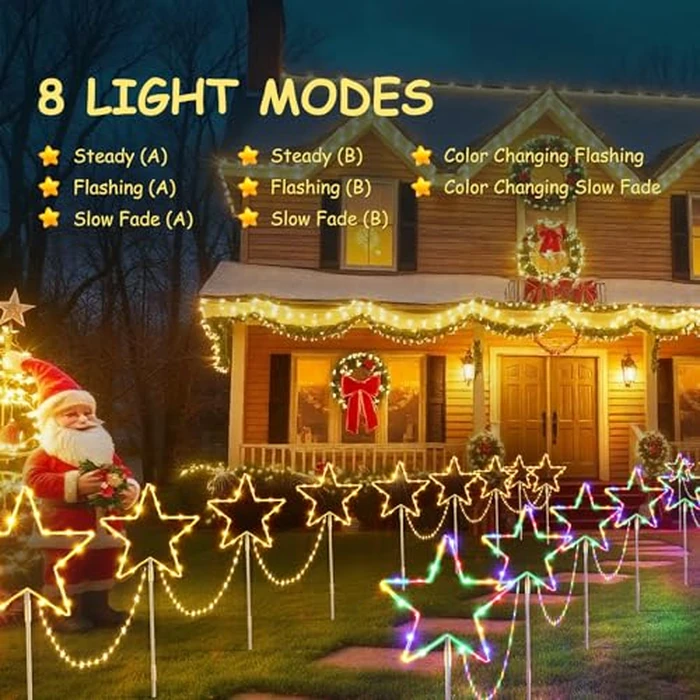 Quntis 4PCS Christmas Pathway Lights, Color Changing 144Leds Star String Light Battery Powered, IP65 Waterproof Garden Stake Lights with 8 Mode & Timer for Yard Lawn Outdoor Christmas Decorations by Quntis - Image 2