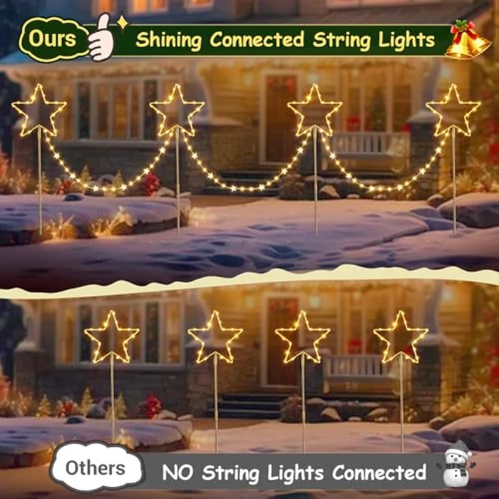 Quntis 4PCS Christmas Pathway Lights, Color Changing 144Leds Star String Light Battery Powered, IP65 Waterproof Garden Stake Lights with 8 Mode & Timer for Yard Lawn Outdoor Christmas Decorations by Quntis - Image 3